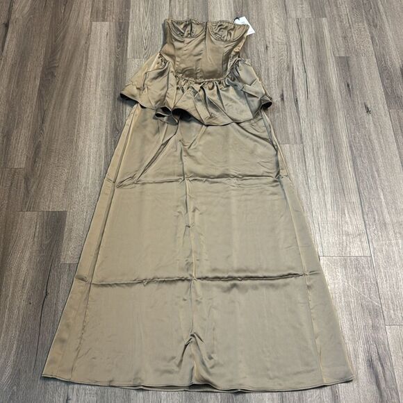 WeWoreWhat Strapless Corset Peplum Maxi Dress Brown 0 - Picture 7 of 10